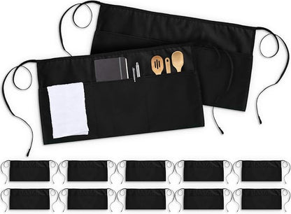 Utopia Wear 12 Pack Server Aprons with 3 Pockets, Waiter and Waitress Waist Aprons for Women with Pockets, Men Short Aprons