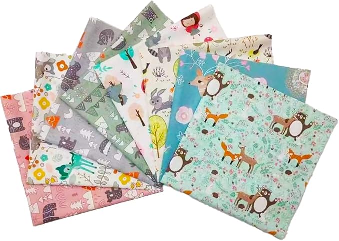 8 pcs/lot Fat Quarter Fabric Bundles 100% Cotton 19.69'' x 19.69'' (50 x 50cm) Quilting Cotton Craft Fabric Pre-Cut Squares Sheets for Patchwork Sewing Quilting Crafting, Forest Pattern.