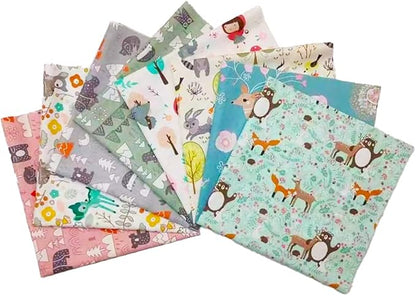 8 pcs/lot Fat Quarter Fabric Bundles 100% Cotton 19.69'' x 19.69'' (50 x 50cm) Quilting Cotton Craft Fabric Pre-Cut Squares Sheets for Patchwork Sewing Quilting Crafting, Forest Pattern.