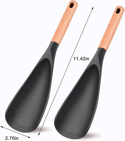 Cooking Spoon for Nonstick Cookware - BPA-Free Matte Silicone & Wooden Handle, Heat-Resistant for Mixing, Scooping, Scraping and Serving, Safe for Pots Pans Skillets (2-Pack)