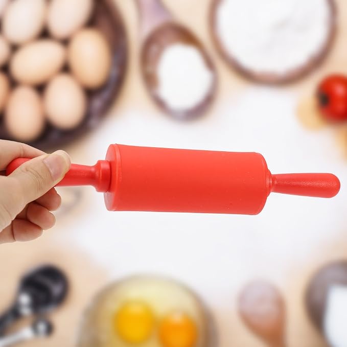 Non-Stick Silicone Rolling Pin Dough Rollers for Baking and Rolling Dough with Wooden Handle for Home Kitchen Children Cake 9 Inch(Blue)
