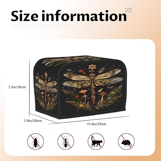 Animal Dragonfly Toaster Cover 2 Slice Wide Slot Washable Toaster Covers | Flower Art Dust and Fingerprint Protection Bread Maker Covers for Kitchen Accessories Decor Bakeware Women Gift