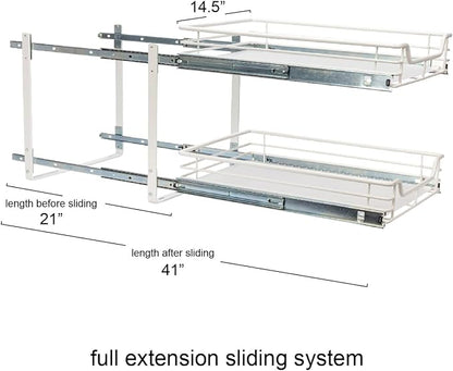 Household Essentials Glidez Multipurpose Paint-Finished Steel Pull-Out/Slide-Out Storage Organizer for Under Cabinet Use - 2-Tier Design - Fits Standard Size Cabinet or Shelf, White