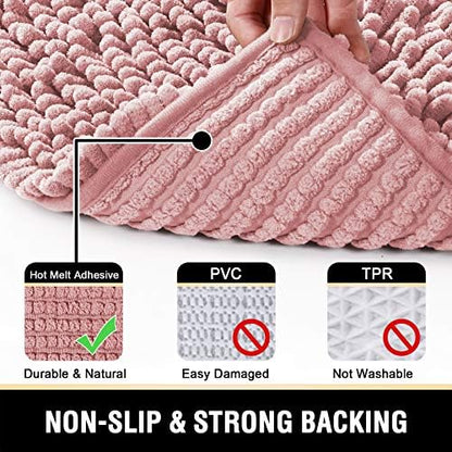 H.VERSAILTEX Bathroom Rugs Bath Mat Bath Rugs Bath Mats for Bathroom Non Slip Extra Thick Buncy Soft Chenille Bath Rug Fulffy Shag, Indoor Rug for Entry Living Room (Coral Pink, Large 59" x 20")
