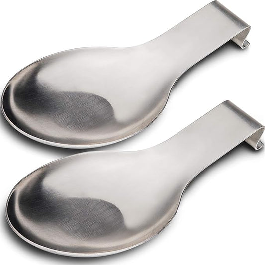 VanlonPro Stainless Steel Spoon Rest, Spatula Ladle Holder, Stainless Steel Utensil Spoon Rest Holder, Brushed Finish, Dishwasher Safe 9.8 x 3.7 Inch (Silver 2PCS)