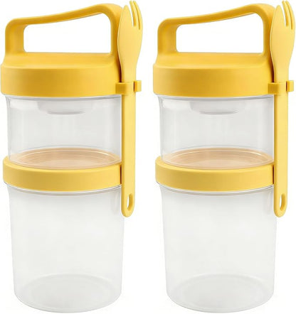Overnight Oats Container 2 Pack, 31 fl oz Dual Layer Parfait Cups with Lids and Forks, 19 oz Bottom + 12 oz Top, 3.23 in Wide Mouth, Leak Resistant Meal Prep Jar for Yogurt Granola Salad