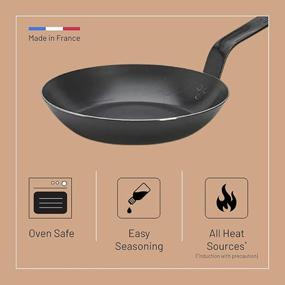 de Buyer - Blue Carbon Steel Fry Pan 2mm Thick - 8” Diameter, 5.5” Cooking Surface - Oven Safe - Naturally Non-Stick Finish - Made in France