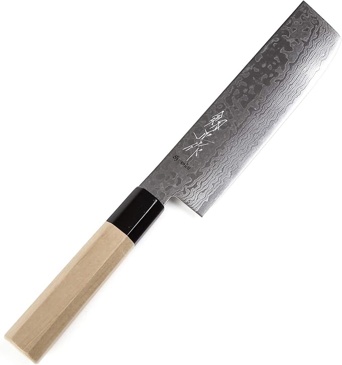 Japanese Vegetable Knife Damascus ZA18 69 Layer Octagonal Magnolia Wood Handle, Nakiri 6.3-inch (160mm)