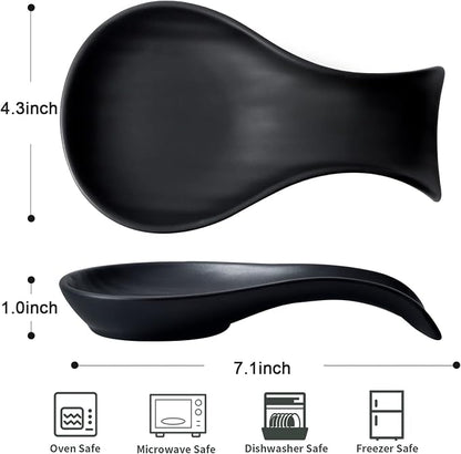 Hasense Spoon Rest for Stove Top, Large Ceramic Spoon Holder for Kitchen Counter, Cooking Utensil Rest for Spatula Ladle and Tong, Kitchen Spoon Rest for Home and Coffee Bar Accessories, Matte Black