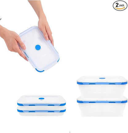 ECOBERI Collapsible Food Storage Containers, Silicone Large 2 Piece 40 oz Set, BPA-Free Meal Prep and Leftover Containers with Airtight Lids, Space-Saving, Freezer Safe