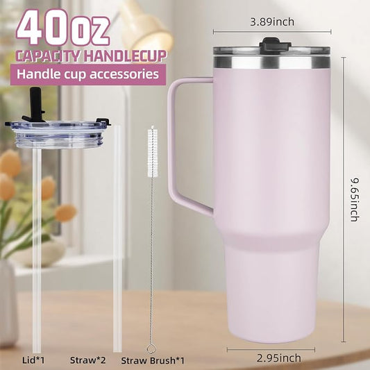 40 oz Tumbler with Handle and Flip Straw, 100% Leakproof Insulated Tumbler with Lid and Straw, Stainless Steel Travel Coffee Mug, Insulated Coffee Thermal Cup for Cold and Hot (Light Purple)