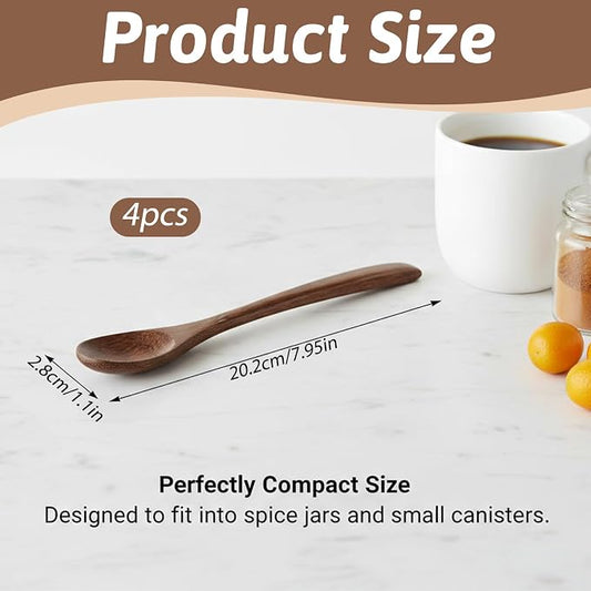 4 PCS Wooden Coffee Spoon, 7.9 Inch Honey Spoon, Small Wooden Spoons, Hardwood Utensils for Honey, Coffee, Tea, Stirring, Serving, Cooking