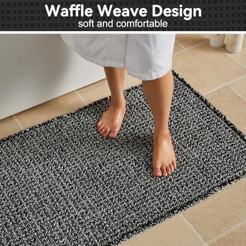 Triohero Waffle Runner Rug Bathroom, Long Boho Bath Mat 24x72 Black & White