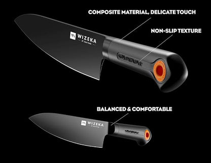 WIZEKA Kitchen Knife Block Set: 15 Pieces Dishwasher Safe Knives Set for Kitchen, Ultra Sharp Black Knife Set With Sharpener, Non-Slip Handle, Anti-Rust Coating, Dark Vision Series, Fathers day