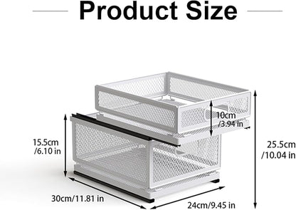 Pull Out Cabinet Organizer, Slide Out Drawers Fixed with Adhesive Nano Film, Pantry Shelves Sliding Drawer Storage Organization for Kitchen (Double Layer 11.8 * 9.4 * 10inch/30 * 24 * 25.5cm)