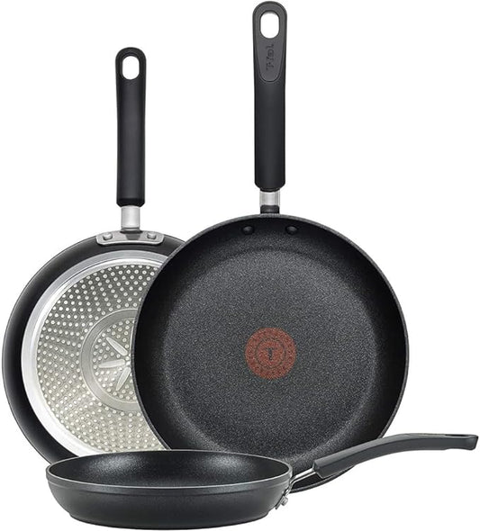 T-Fal Experience Non Stick Fry Pan Set 3 Piece, 8, 10.25, 12 Inch Induction Oven Broiler Safe 400F, Cookware, Kitchen Cooking Set, Pots and Pans, Skillets, Frying Pans, Dining, Dishwasher Safe, Black