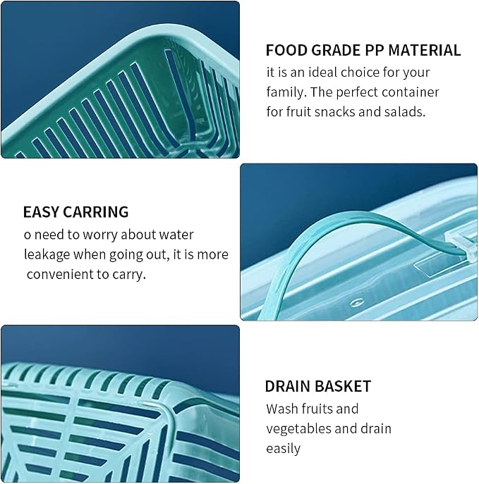 2 Pack Fruit Storage Containers for Fridge,Stackable Fresh Food Produce Saver Containers with Removable Colander, Vegetable Lettuce Keeper Bowl(Blue)