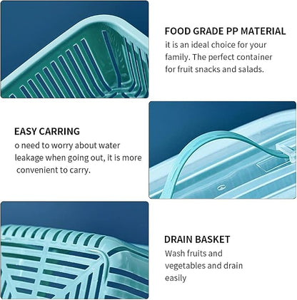 2 Pack Fruit Storage Containers for Fridge,Stackable Fresh Food Produce Saver Containers with Removable Colander, Vegetable Lettuce Keeper Bowl(Blue)