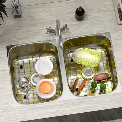 Kitchen Sink Grid Gold Sink Protector, Stainless Steel Sink Grid with Center Drain, 13.7"L X 11.6"W Sink Bottom Grid for Sink Bowl
