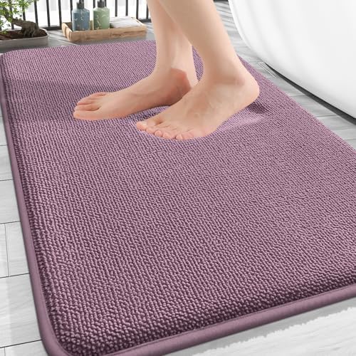 OLANLY Thick Memory Foam Bathroom Rugs 30x20, Absorbent Bath Mat, Deep Plum