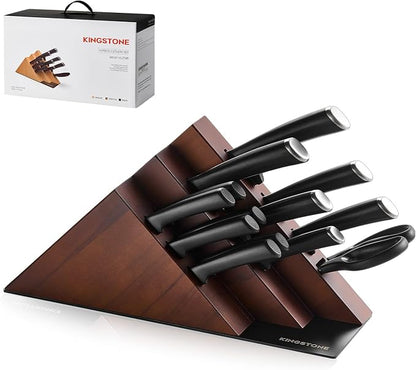 KINGSTONE 14-Piece Kitchen Knife Set with Block, High-Carbon Stainless Steel Knives Set, Ergonomic Non-Slip Handle, Professional Knife Set for Kitchen for Home Cooking & Gifting, Walnut