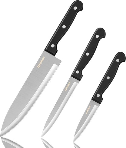 Kitchen Knife, 3-Pcs Knife Set, 8 Inch Chef Knife, 5 Inch Utility Knife, 3.5 Inch Paring Knife, Ultra Sharp Chef's Knives in High Carbon Stainless Steel, Ideal for Cooking, Chopping, Slicing and BBQ