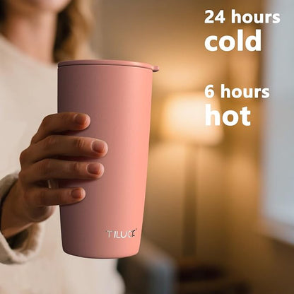 TILUCK 20 oz Insulated Tumbler with BPA-Free Lid, Stainless Steel Vacuum Travel Coffee Mug, Double Wall Coffee Tumbler（20oz，Matte CoralRed）