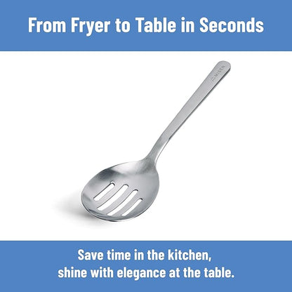 Misen Slotted Chef Spoon – Stainless Steel Draining and Serving Spoon for Pasta Vegetables Poached Eggs Fried Foods Meatballs Braises and Everyday Cooking and Kitchen Prep