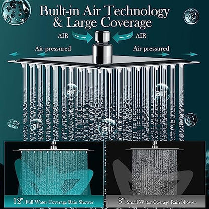12 Inch Rain Shower Head Combo,5 Spray Handheld with 16" Extension Arm
