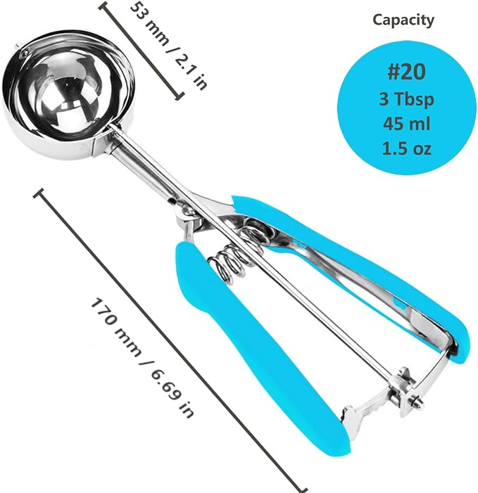 Cookie Scoop, 18/8 Stainless Steel Cookie Scooper, Cookie Scoops for Baking, 3Tbsp/45ml/1.5oz Cookie Dough Scoop, Ice Cream Scooper with Trigger Release (Blue)