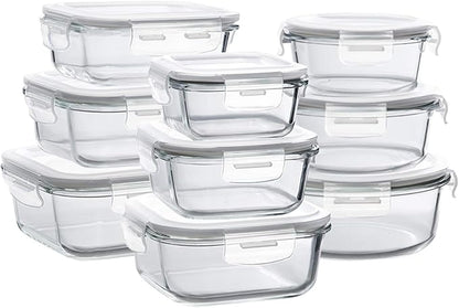 Bayco Glass Storage Containers with Lids, 9 Sets, Meal Prep Airtight Food Storage Containers for Food Storage with Lids - Leak Proof
