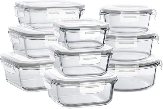 Bayco Glass Storage Containers with Lids, 9 Sets, Meal Prep Airtight Food Storage Containers for Food Storage with Lids - Leak Proof