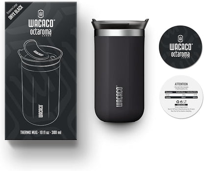 WACACO Octaroma Lungo Vacuum Insulated Coffee Mug, Double-wall Stainless Steel Travel Tumbler With Drinking Lid, 10 fl oz(300ml), Ceramic Black