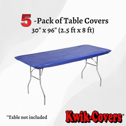 Kwik-Covers 8' Rectangle Plastic Table Covers 30" x 96", Bundle of 5 (Royal Blue)