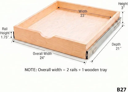 Couver Pull Out Drawers For Cabinets, Soft Close Slide Out Wood Shelves Storage Organizer for Kitchen, Finished, Heavy-Duty, Bottom/Side Mount, 24"W x 21"D x 3"H