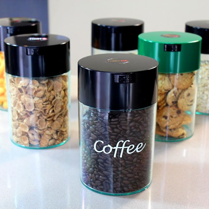 Coffeevac 1LB – Patented Airtight Container | Multi-use Vacuum Container Works as Smell Proof Containers for Ground Coffee and Coffee Bean Containers. White with Logo