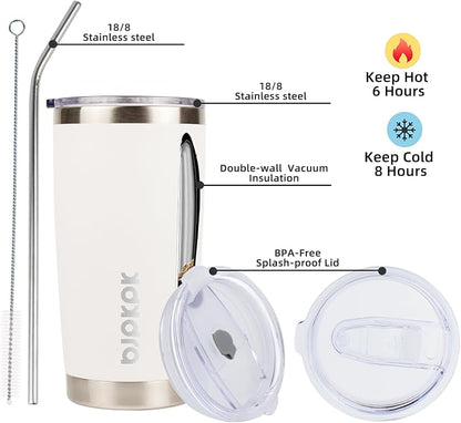BJPKPK 20 oz Stainless Steel Insulated Tumbler Cups Coffee Mug With Lid And Straw,White