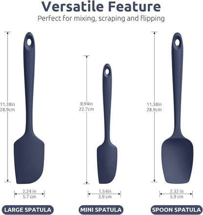 U-Taste Silicone Spatula Set, 600ºF High Heat Resistant, Seamless Food Grade Flexible Rubber Kitchen Cooking Mixing Baking Scraper for Nonstick Cookware Set of 3 (Midnight Blue)