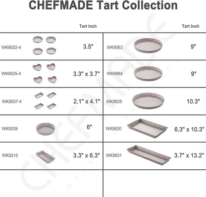 CHEFMADE 9.5-Inch Round Tart Pan with Holes Removable Loose Bottom, Non-Stick Carbon Steel Quiche Pan for Oven Baking (Champagne Gold)