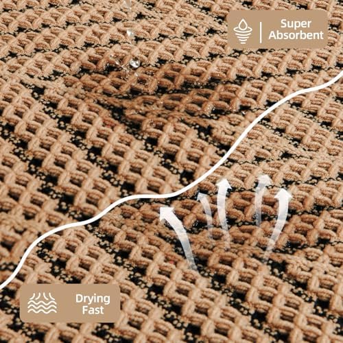 Sunfly Waffle Bath Mat, Boho Bathroom Rugs Non Slip Washable Super Absorbent Quick Dry Bath Mat Farmhouse Bathroom Decor, 20"x30" Black &Khaki