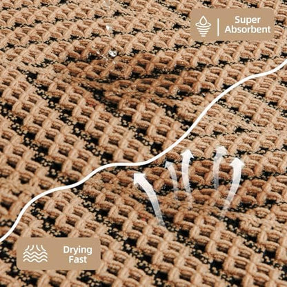 Sunfly Waffle Bath Mat, Boho Bathroom Rugs Non Slip Washable Super Absorbent Quick Dry Bath Mat Farmhouse Bathroom Decor, 20"x30" Black &Khaki