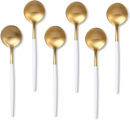 White Gold Coffee Spoons Set,Stainless Steel Teaspoons of 6,Espresso Spoons 5.11 inch,Demitasse Dessert Scoop,Small Tea Scoop Mini for Stirring,Matte Finish,Dishwasher Safe