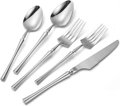 Lemeya 20 Piece Silverware Set, 18/10 Stainless Steel Flatware Service for 4, Unique Cutlery With Canton Tower Handle, Forks Spoons and Knives, Mirror Polished, Dishwasher Safe