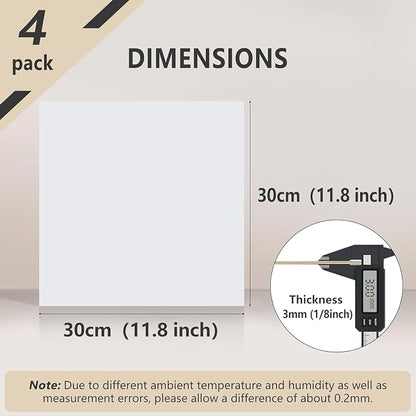 4 Pack Pre-Painted Colored Plywood Sheets,12x12x1/8 Inch (3mm) Basswood Board,Ideal for Laser Cutting, Engraving, DIY Crafts, Ornaments, Models Making (White)