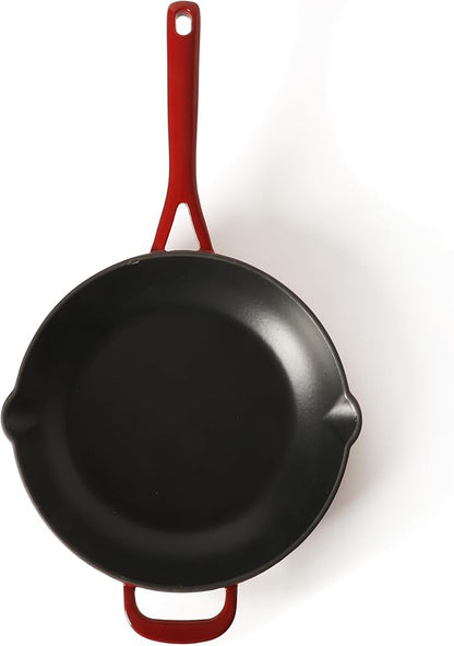 Martha Stewart Gatwick 12” Enameled Cast Iron Skillet, PFAS-Free, Classic Red Exterior with Matte Black Enamel Interior, Rust Resistant, Oven Safe