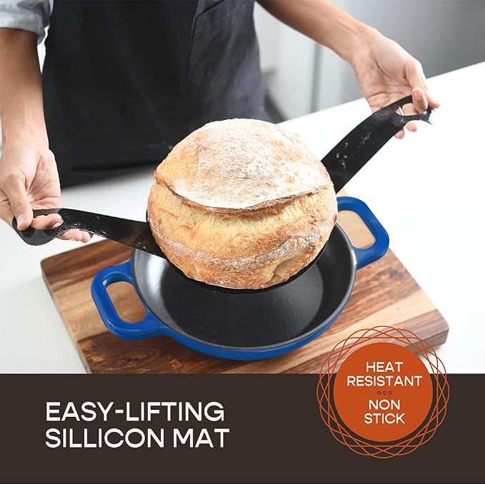 Krustic Enameled Cast Iron Dutch Oven for Sourdough Bread Baking | 6 Quart Round Pot with Lid | 10 Inch Ceramic Enamel Thick Coated Cookware Set with Non Stick Silicone Baking Mat for Cooking
