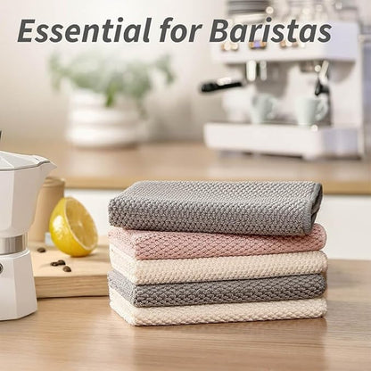 Barista Towel 6 Pack, Extra Thick Microfiber Coffee Cleaning Cloths, Espresso Machine Accessories for Coffee Bar, Steam Wand, Countertop, Milk Frother, 12”x12”
