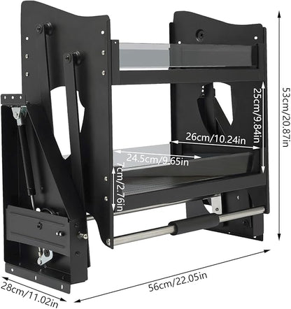 Pull Down Cabinet Organizer, 2-Tier Lowering Basket Rack for 22.05-23.23" Wide Upper Cabinet, 3-stage Weight Knob Tempered Glass Kitchen Storage Shelf, Hydraulic Damping Spice Rack, 22.05*11.02*20.87"