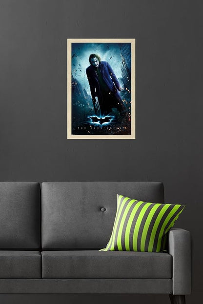 DC Comics Movie The Dark Knight - The Joker - One Sheet Wall Poster, 22.4L" x 14.7W", Blonde Framed Version