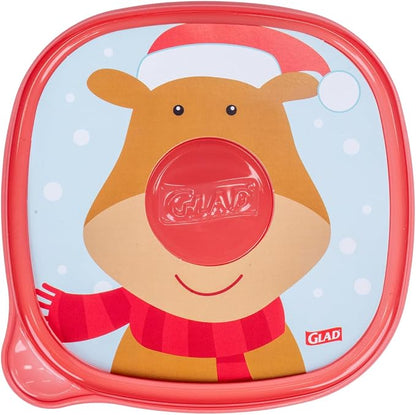Glad GladWare Holiday Food Storage Containers with Reversible Gift Tags, Large Square BPA Free Plastic for Holiday Cookies and Gifting, Microwave Freezer Dishwasher Safe, 42 Oz, 3 Count